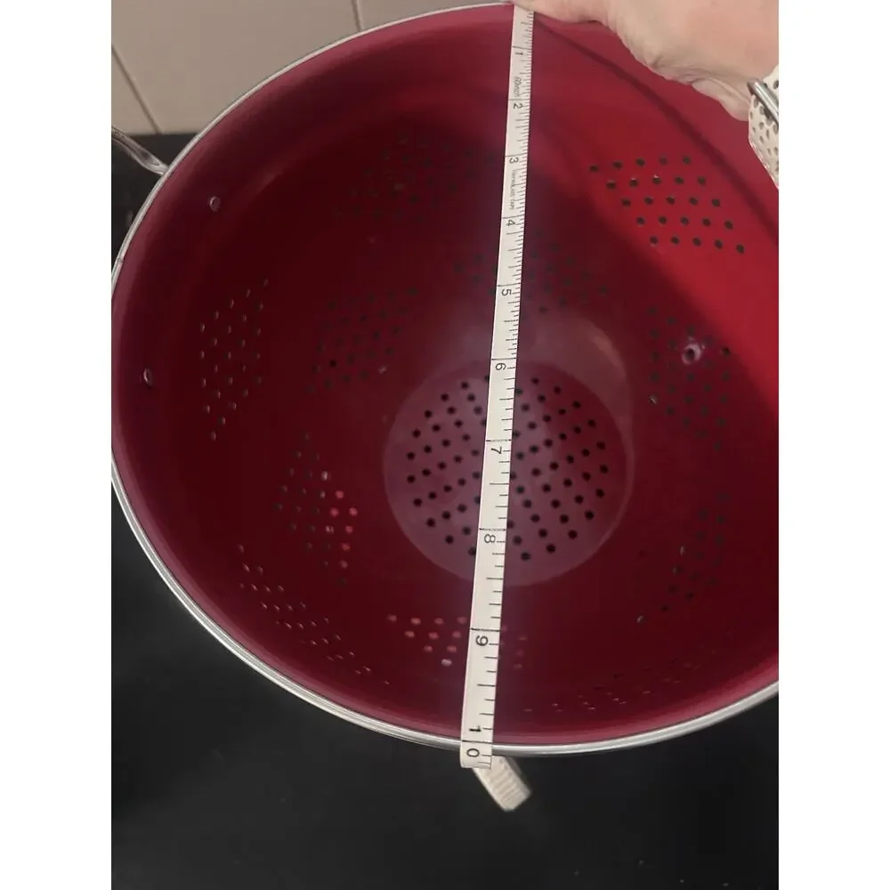Vintage Red Enamel Colander Strainer Footed Pedestal Retro